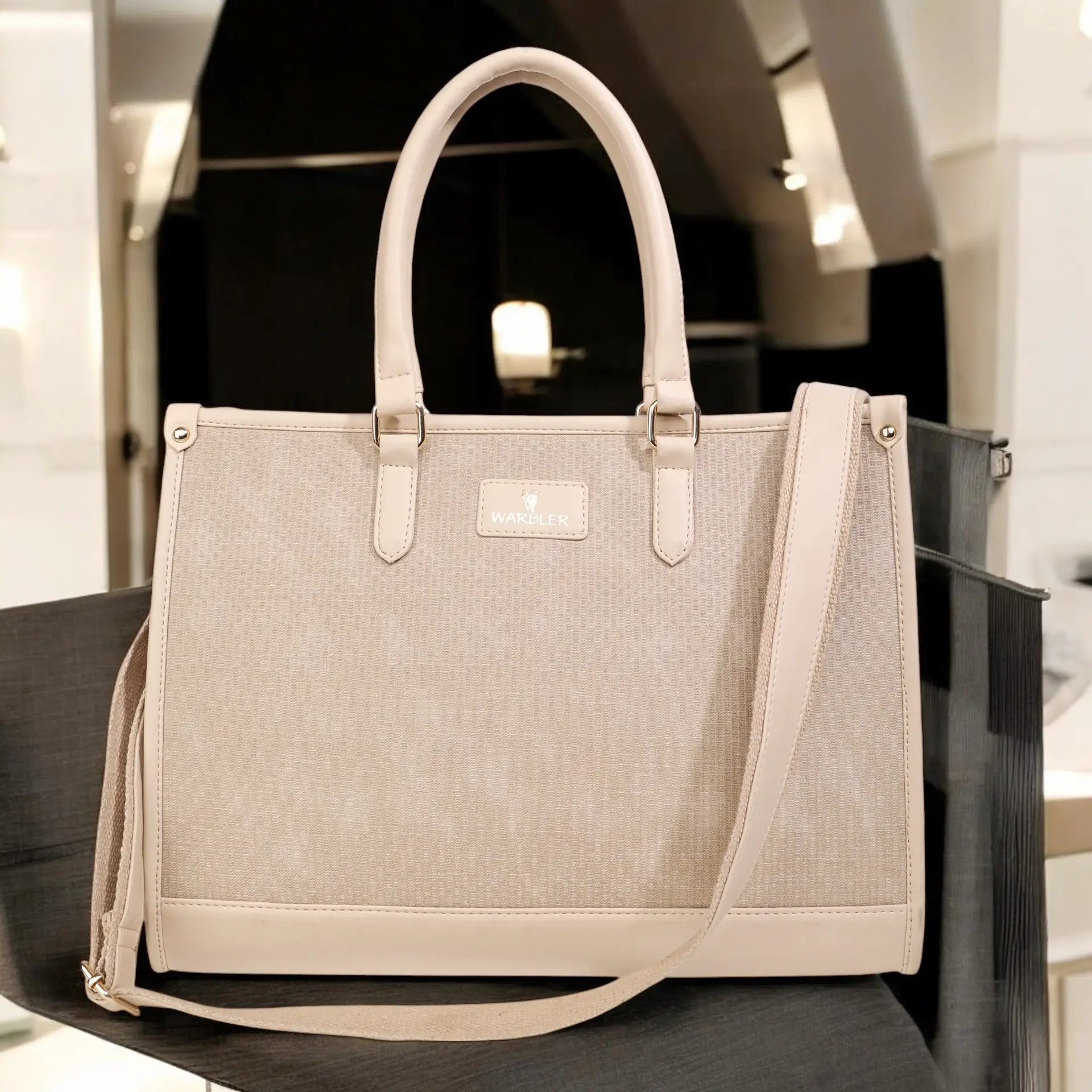 Warbler Laptop Tote Bag, Shoulder Bags Casual Briefcase, Handbag for Travel, Office, College, Work. (Beige)