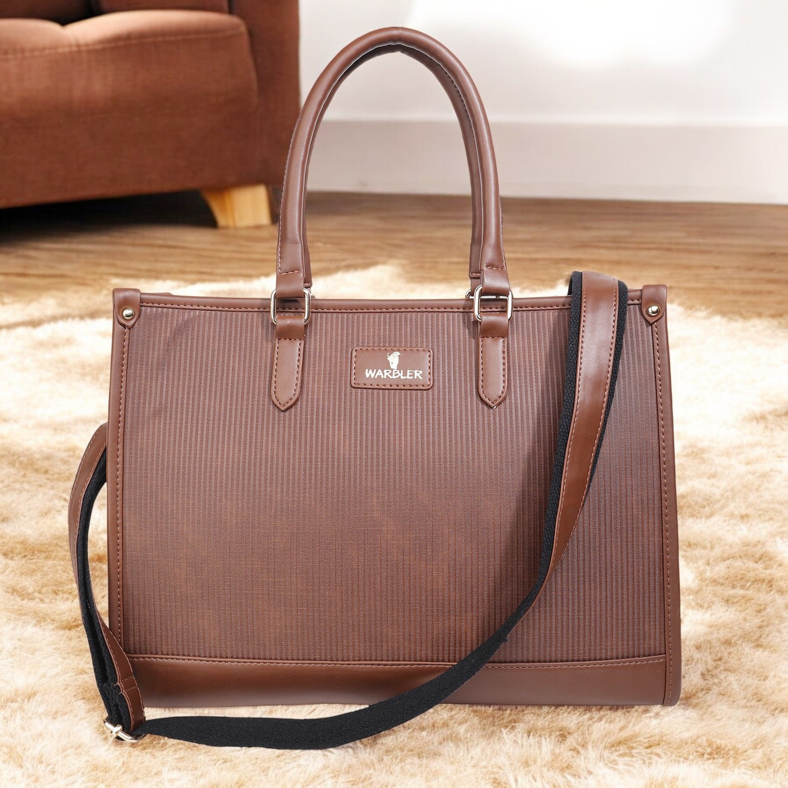 Warbler 15.6 inch PU Laptop Tote Bag, Shoulder Bags Casual Briefcase, Handbag for Travel, Office, College, Work.