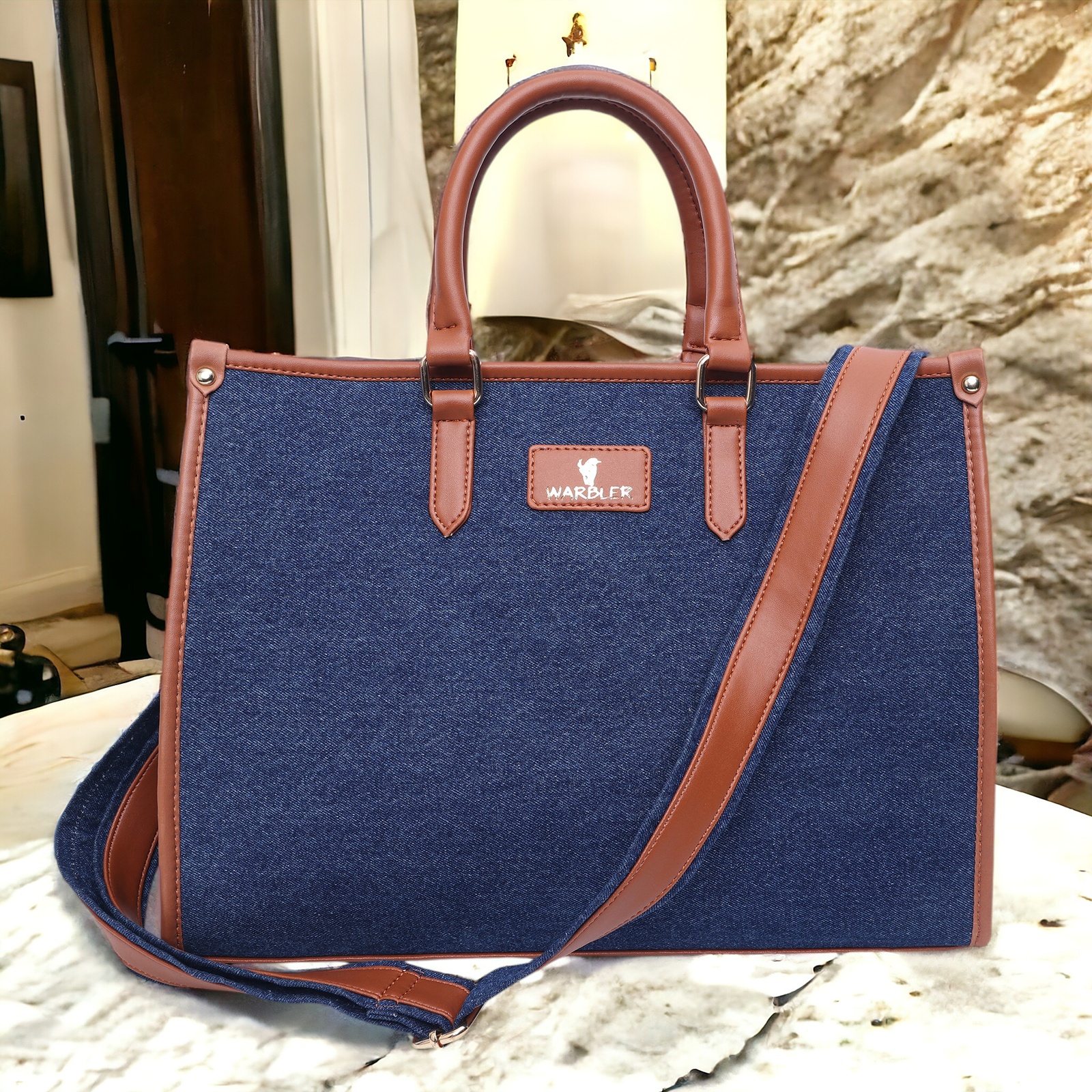 Warbler Denim Tote Bag Laptop 15 inch Work Shoulder Bags Casual Briefcase Handbag for Travel, Office, College