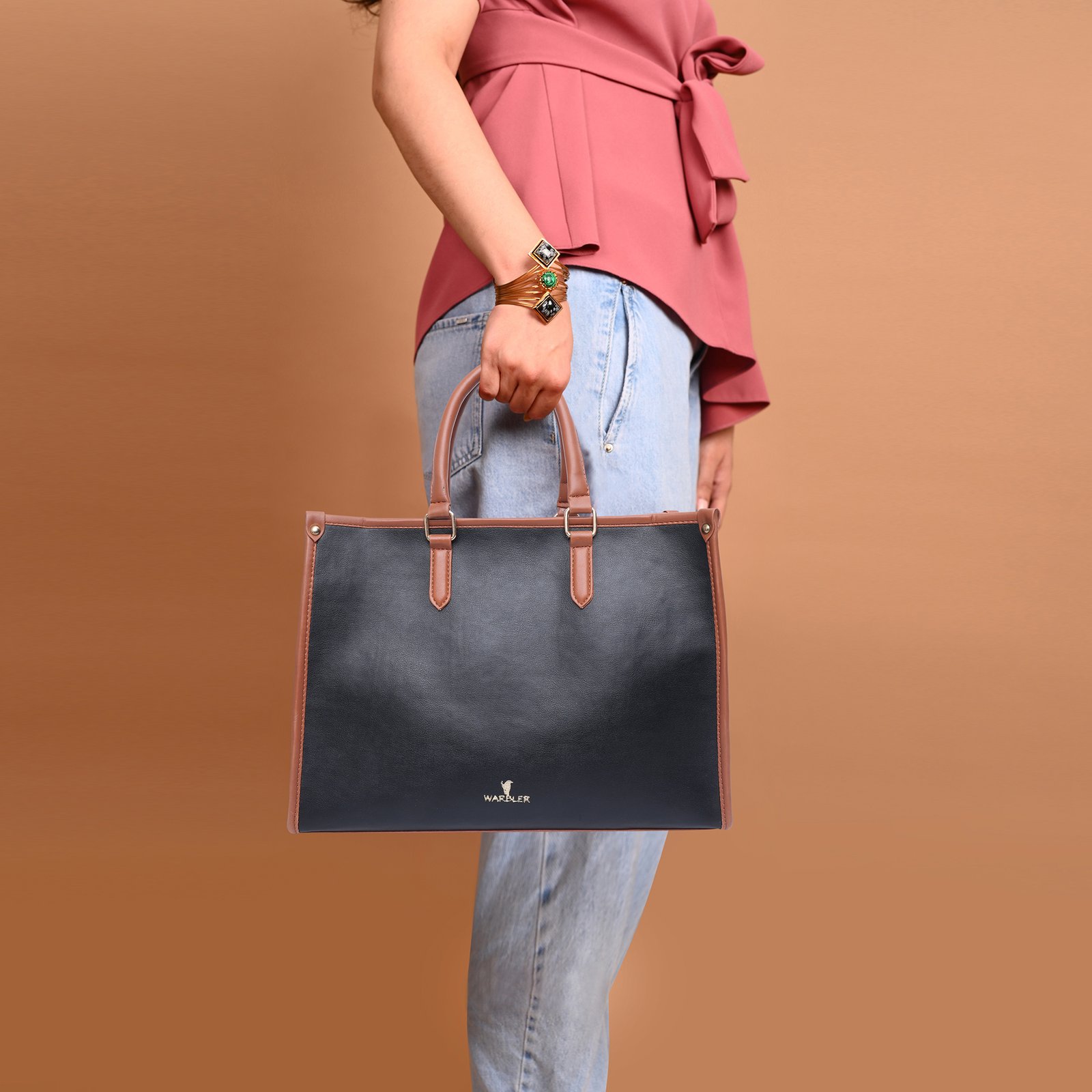 Warbler Laptop Tote Bag PU Laptop Bag 15 inch Work Shoulder Bags Casual Briefcase Handbag for Travel, Office, College (Black) - Image 5