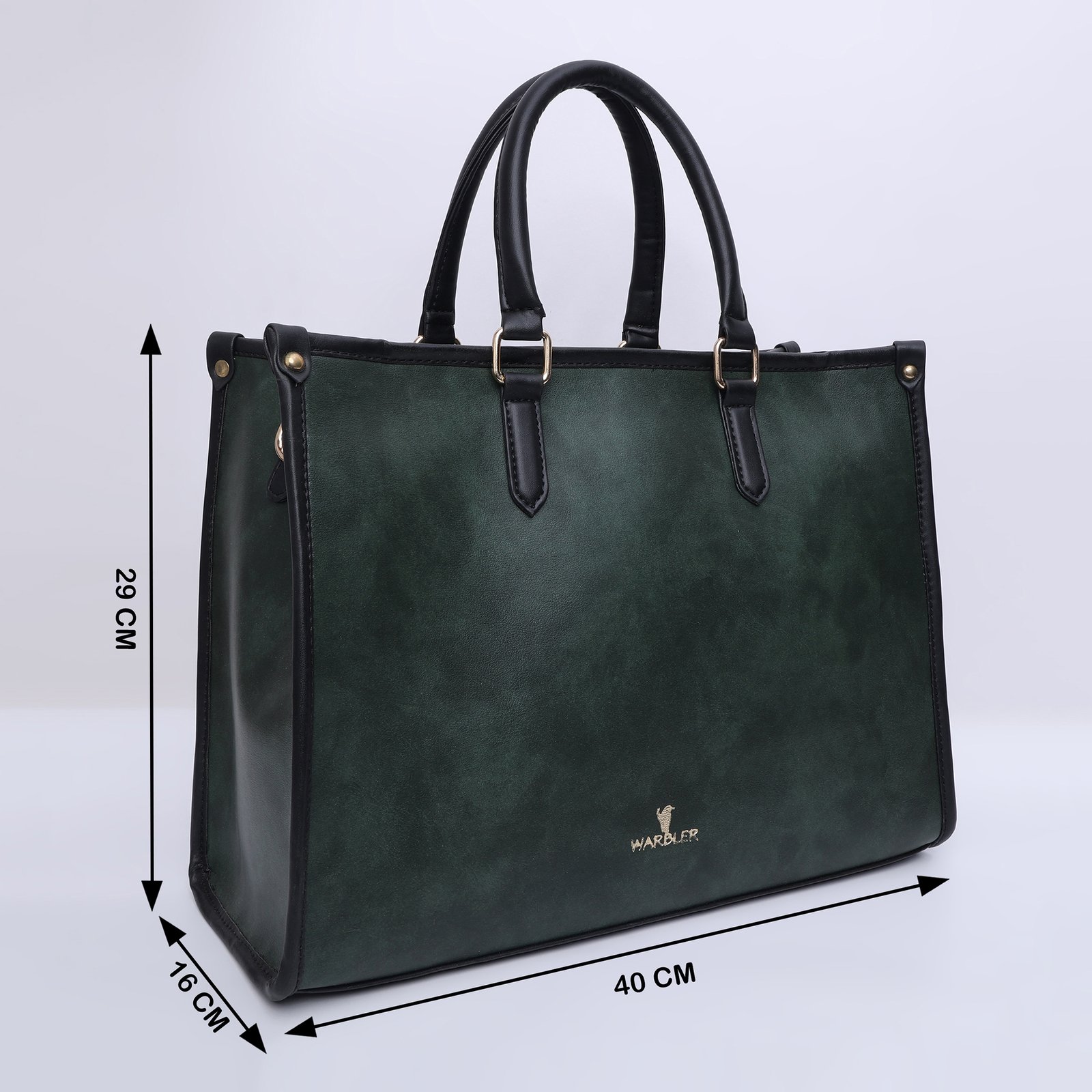 Warbler Laptop Tote Bag PU Laptop Bag 15 inch Work Shoulder Bags Casual Briefcase Handbag for Travel, Office, College (Green) - Image 3