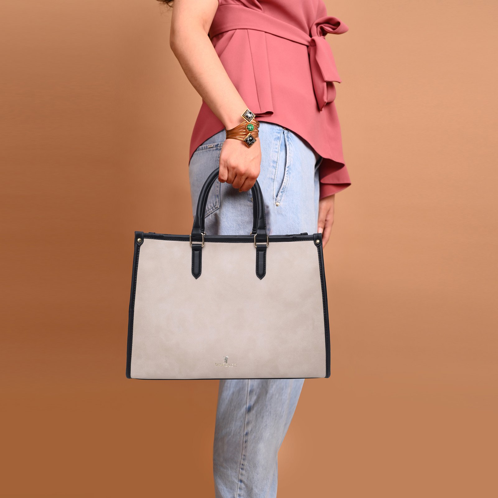 Warbler Laptop Tote Bag PU Laptop Bag 15 inch Work Shoulder Bags Casual Briefcase Handbag for Travel, Office, College (Beige) - Image 5