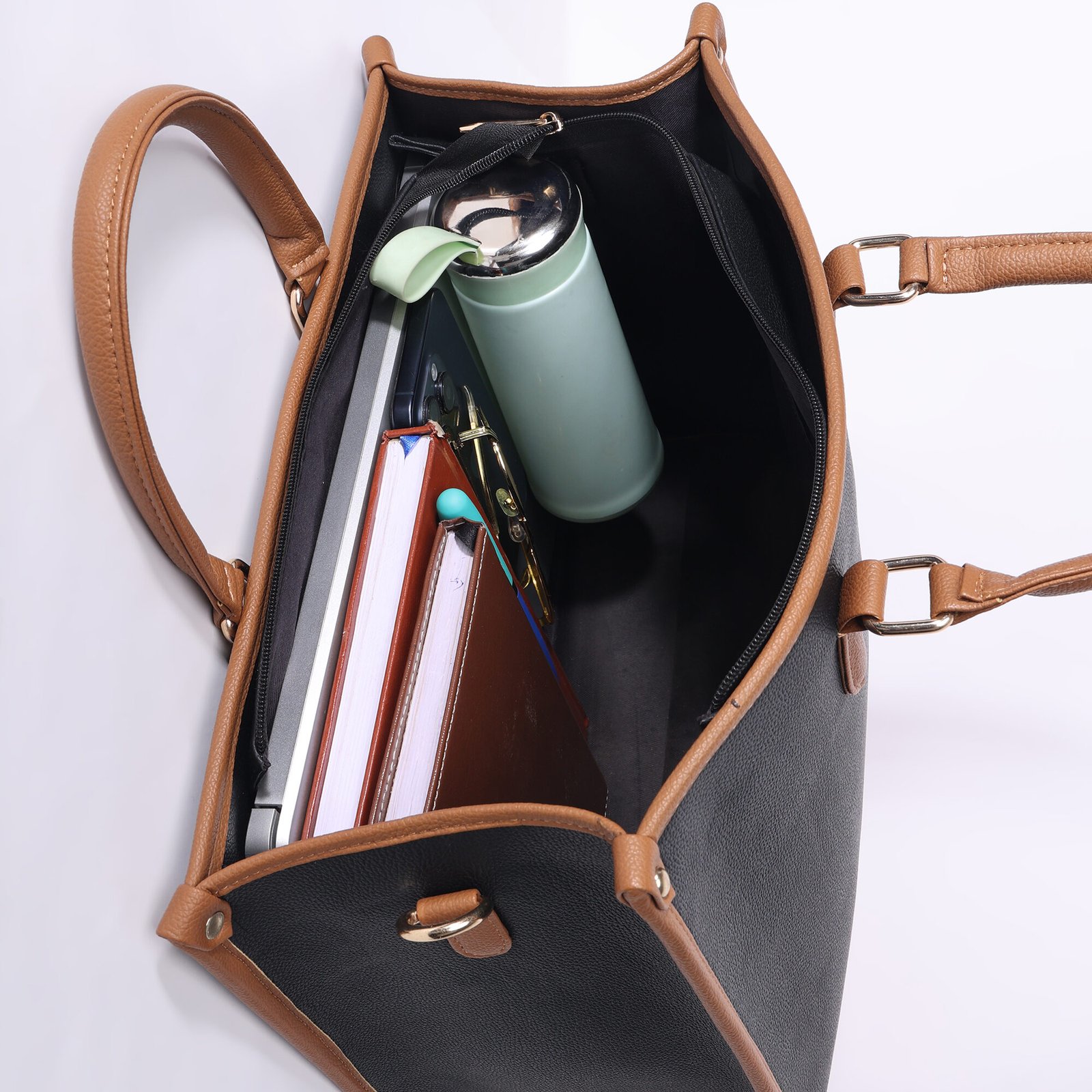 Warbler Laptop Tote Bag PU Laptop Bag 15 inch Work Shoulder Bags Casual Briefcase Handbag for Travel, Office, College (Black) - Image 2