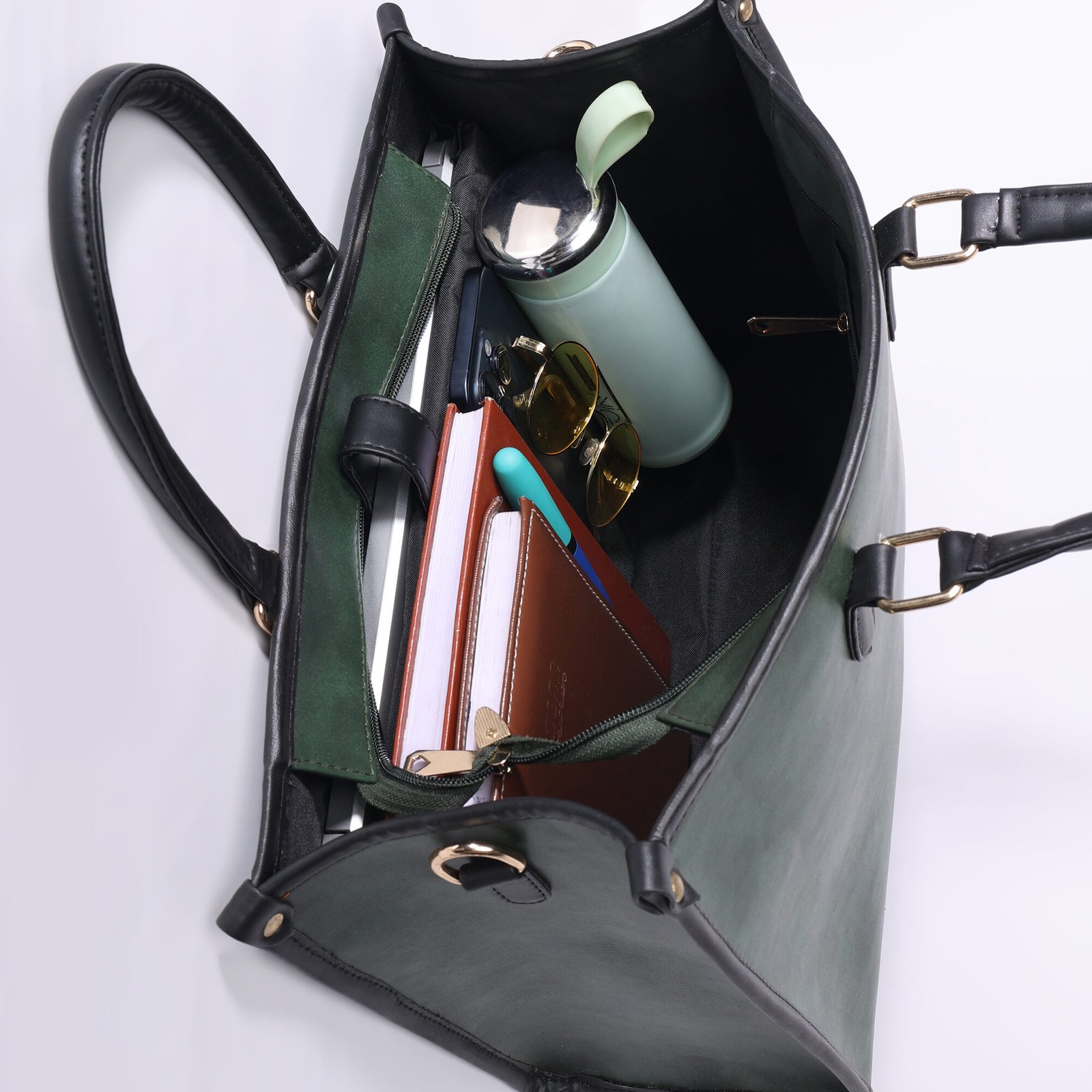 Warbler Laptop Tote Bag PU Laptop Bag 15 inch Work Shoulder Bags Casual Briefcase Handbag for Travel, Office, College (Green) - Image 2