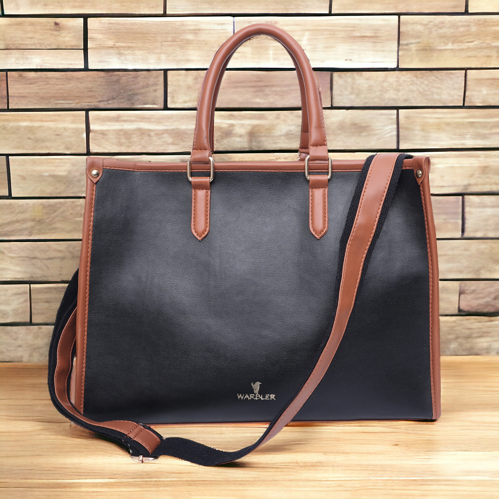 Warbler Laptop Tote Bag PU Laptop Bag 15 inch Work Shoulder Bags Casual Briefcase Handbag for Travel, Office, College (Black)