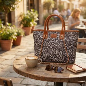 WARBLER Women's Tote Bag with Chain Strap, Brown Handles, Floral Printed Zip Tote Bag | Perfect for Office, College & Everyday Use