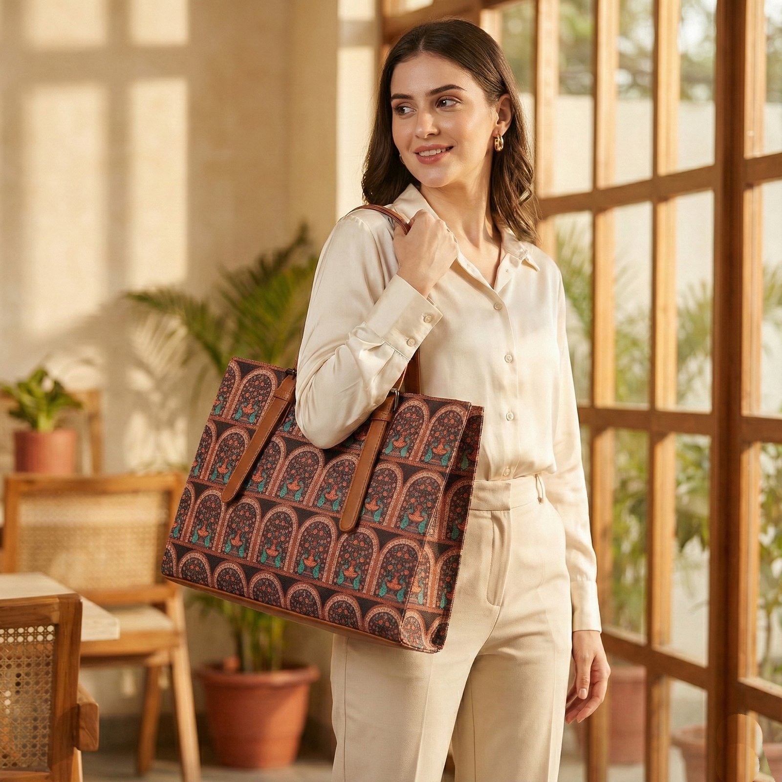 Warbler Tote Bag,Office Laptop Bag | Tote Bag For Women Fits Upto 15.6 inch |Purse for Women | Vegan Leather Handbag | Daily & Travel Use - Image 2